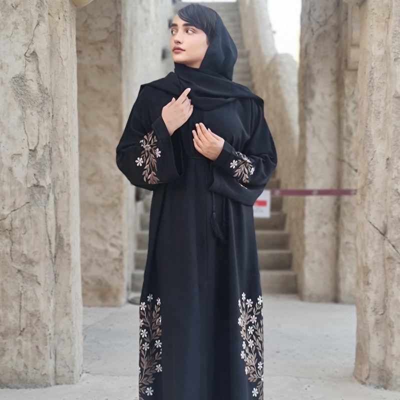 Floral Embroidery Abaya with Umbrella Style for Woman