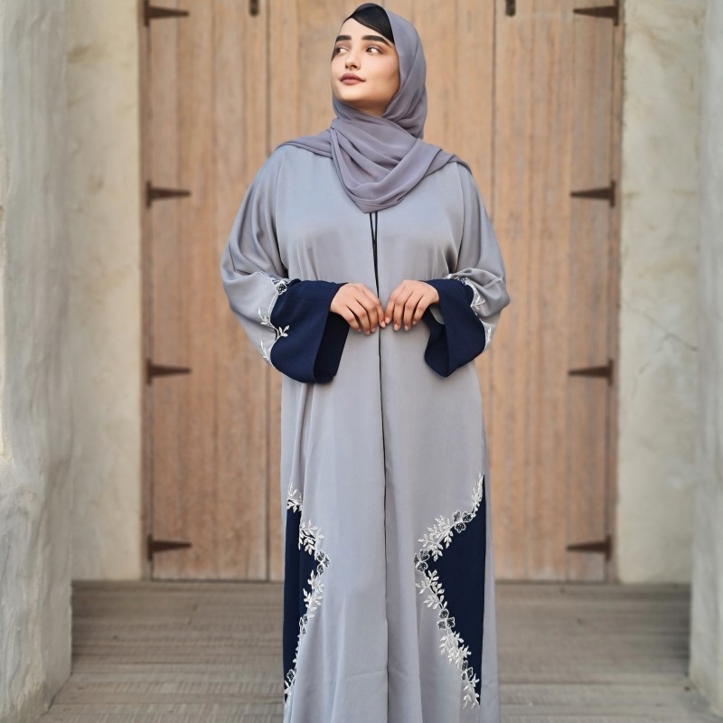 Light Blue Abaya with Special Handwork for Women