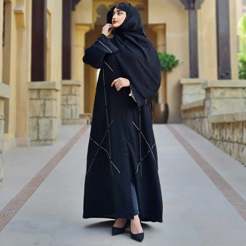 Elegant Nada Black Abaya with Thread work